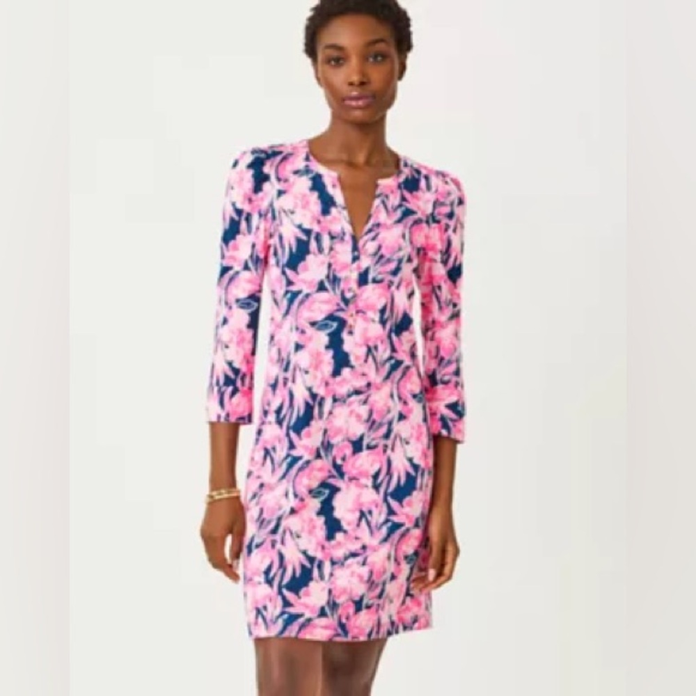 Lilly Pulitzer Marlie dress in Inky Navy Flamingo size large NWT